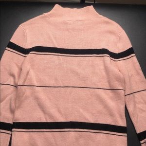 High neck pink and black striped sweater
